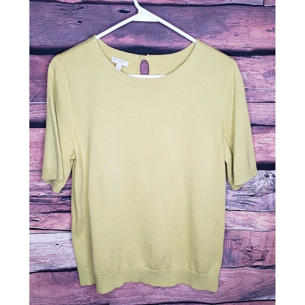Talbots Size: M Pale Green Short Sleeve Sweater Top Back Button 100% Cotton Knit